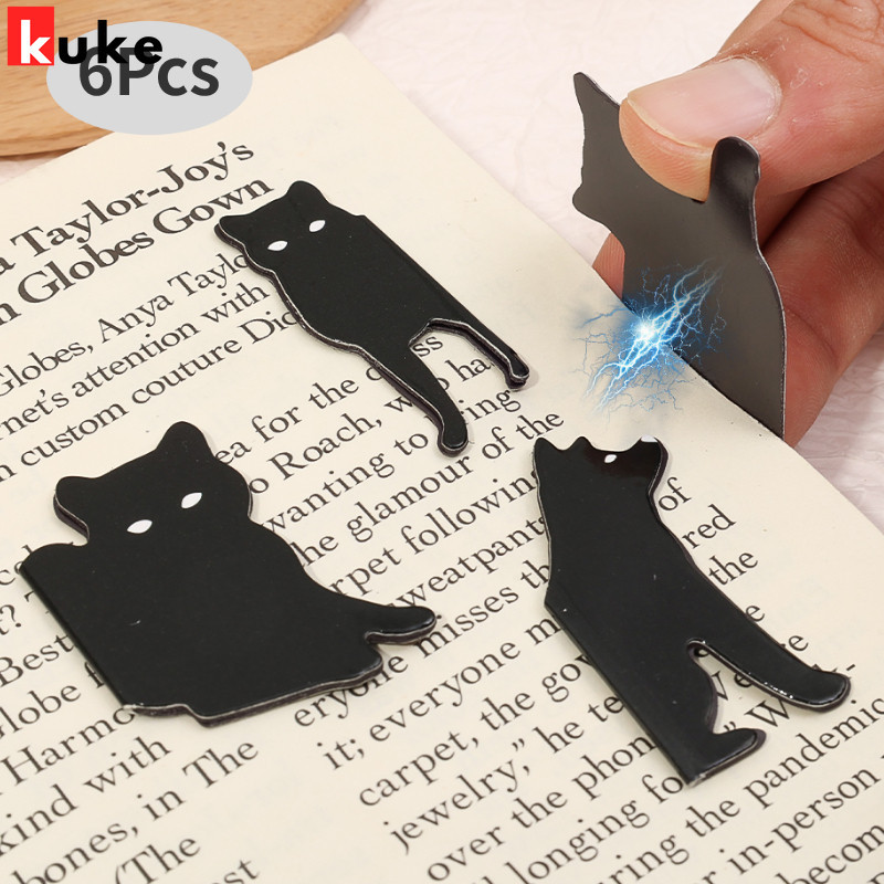6 ชิ้น Black Cat Magnetic Bookmark - นํากลับมาใช้ใหม่ - ของขวัญนักเรียน - บุ๊คมาร์คกระดาษ - อุปกรณ์การเรียนเครื่องเขียน - อ่านหนังสือคลิป - Pagination Mark อุปกรณ์เสริม
