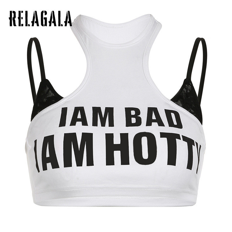 Relagala ผู้หญิง 2024 ใหม่แฟชั่น Street Letter พิมพ์ Slim Suspender สั้นอเนกประสงค์ Crop Top