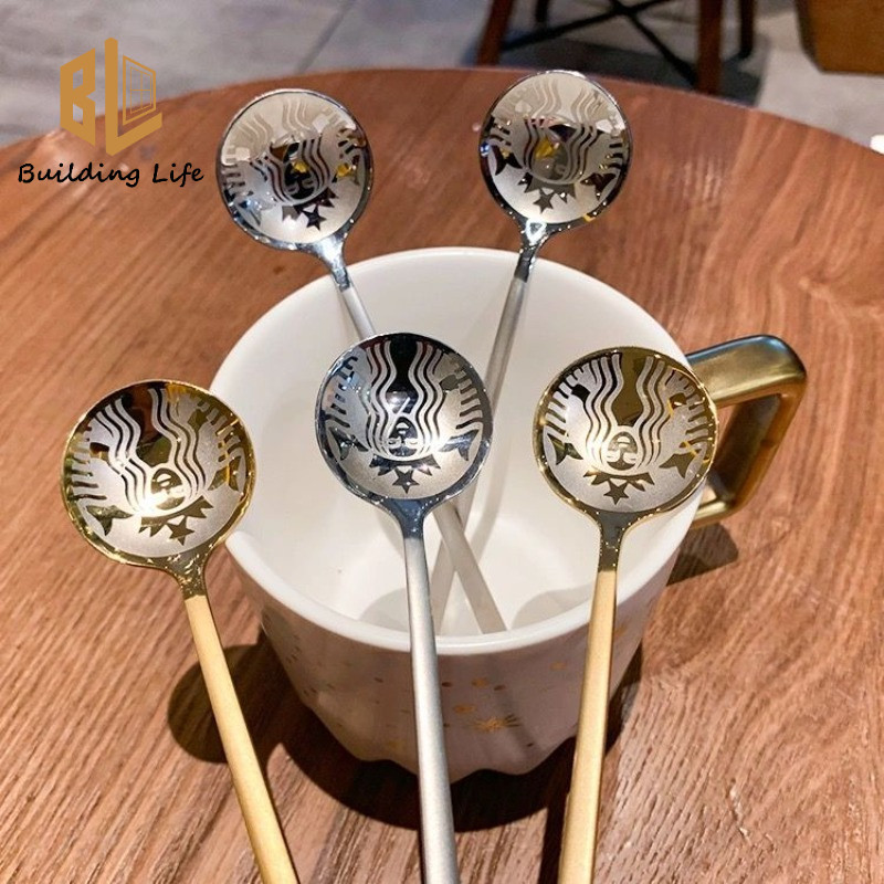 Starbucks Spoon Tableware ช ้ อนกาแฟพร ้ อมถุงเก ็ บ Ins 304 สแตนเลสหนาช ้ อนขนมหวานความยาว 175 มม .