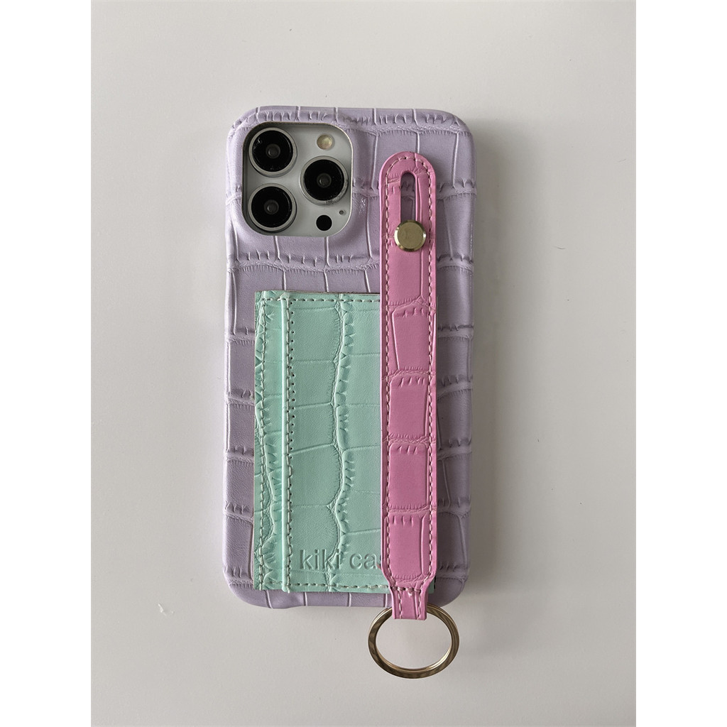 Macaron สี + สายรัดข้อมือ + กระเป๋าการ์ดสําหรับ iPhone 16 15 14 12 13 Pro Max เคส iPhone ป้องกัน anti-drop ฝาหลังกรณี - รูปที่ 7