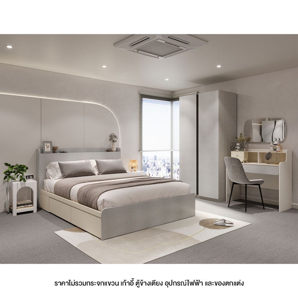 Koncept Furniture ชุดห้องนอน 5 ฟุต & ตู้ Blox 100 ซม. & โต๊ะเครื่องแป้ง รุ่น Aiko สีขาว แบรนด์ KONCEPT FURNITURE