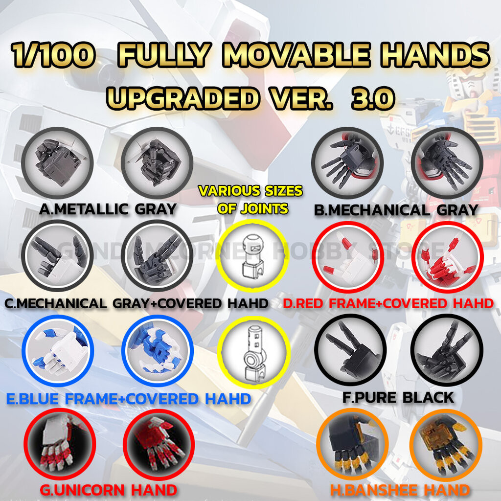 ชุดแต่งมือกันดั้ม MG 1/100 FULLY MOVABLE HANDS UPGRADE VER. 3.0‼ ขยับได้ทุกข้อนิ้ว 1 ชุด ได้ทั้งมือขวาและซ้าย [สินค้า...