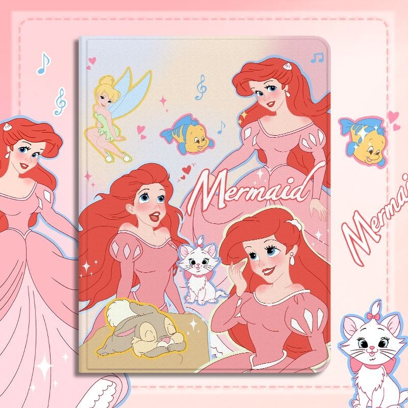 เคส iPad พร้อมช่องเสียบปากกาสําหรับ iPad Air4 Air5 10.2 นิ้ว Gen10 5th 6th Air 3 Mini4 5 2018 การ์ตูนสโนว์ไวท์นางเงือกผ้าไหมวัสดุ iPad Pro 11 ฝาครอบ