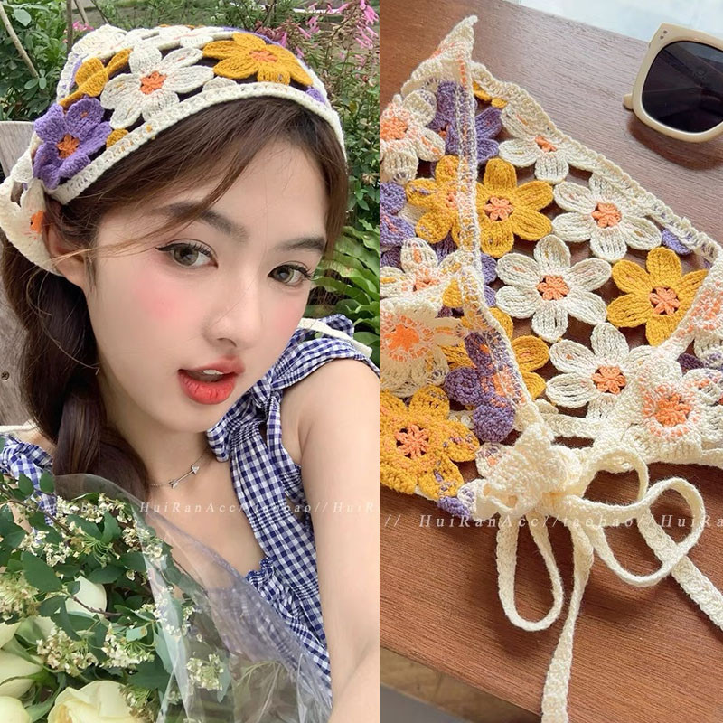 สวยงามสีสันสามเหลี่ยม Turban Head Kerchief ผ้าฝ้ายผม Bandana Headwear ผ้าพันคอผ้าพันคอสําหรับสาวหวาน