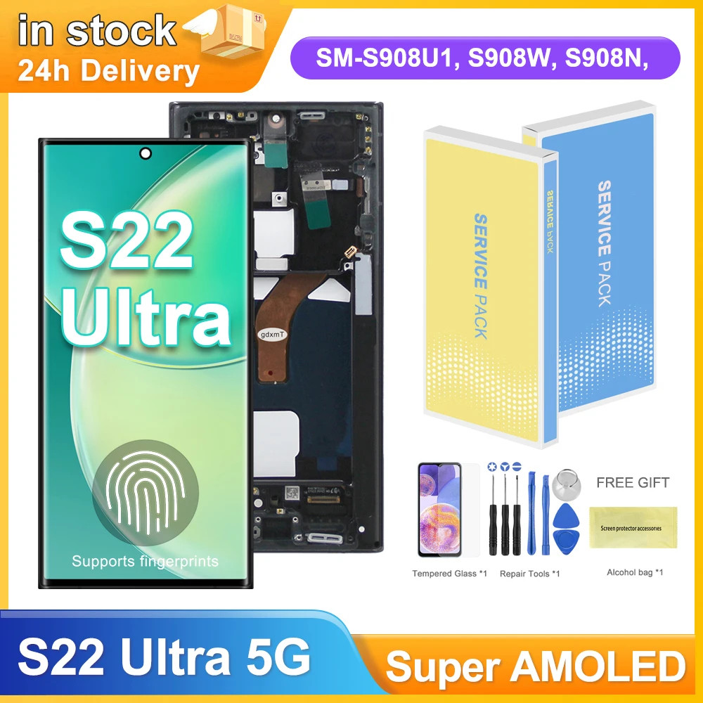 S22 Ultra Super AMOLED หน้าจอสําหรับ Samsung Galaxy S22 Ultra 5G S908B S908B/DS จอแสดงผล Lcd หน้าจอส