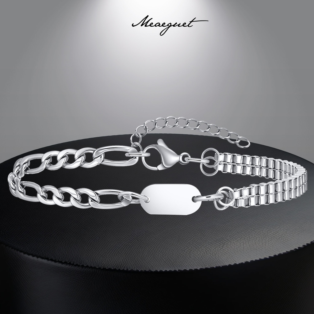 Meaeguet Vintage สแตนเลสสร้อยข้อมือคิวบาสําหรับผู้ชาย Charm Cuban Link Chain สร้อยข้อมือ Hypoallergenic