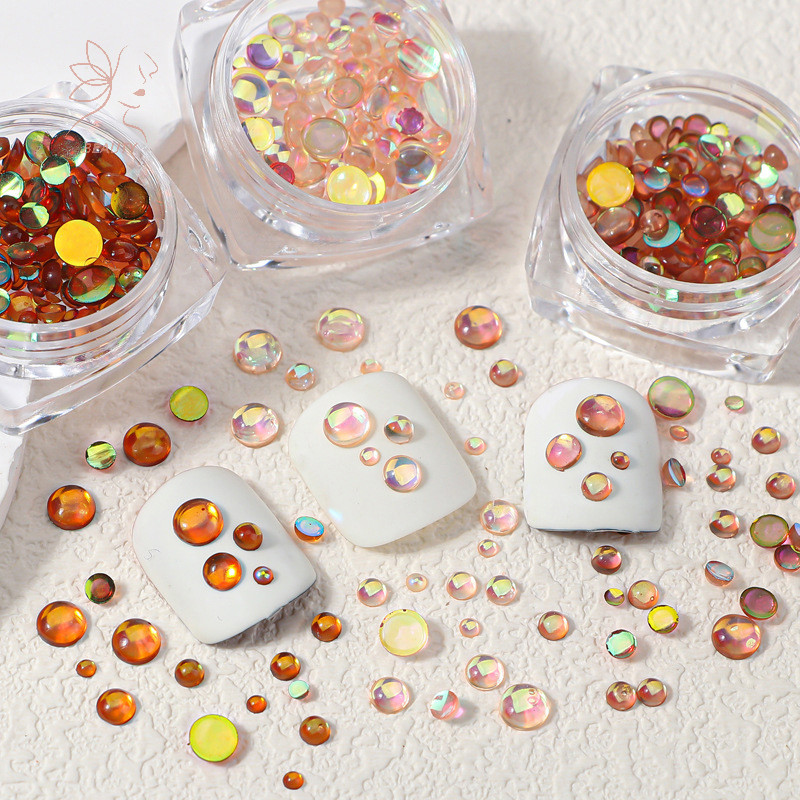 [maybeauty] 1 กล่อง DIY ตกแต่งเล็บ 3D Maillard ลูกปัดนางเงือกสีน้ําตาลคาราเมลแบนคริสตัลลูกปัดเจาะเล็บสําหรับเล็บออกแบบอุปกรณ์เสริม {TH}