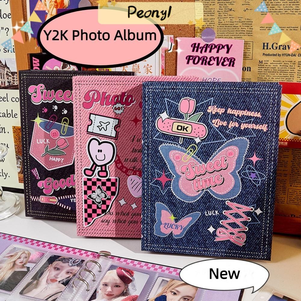 Pdony แฟ้มใส่รูป อัลบั้ม, ที่ใส่บัตรรูปผีเสื้อหนาพิเศษ, สมุดสะสมแบบหลวม Y2k กันน้ำสไตล์ย้อนยุค