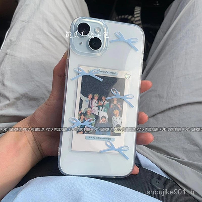 Simple Blue Bow iPhone15 เคสโทรศัพท์ 12pro โปร่งใส 11 Apple 13/14promax Soft Case 7p หญิง 8V4O
