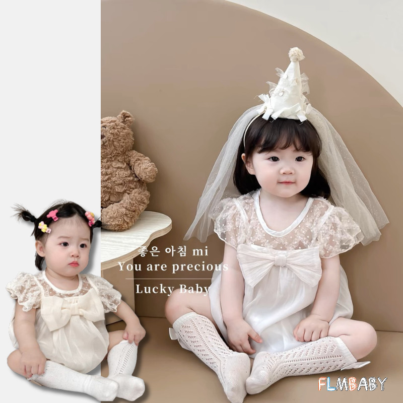 สาวฤดูร้อน ชุดรอมเปอร์ โบว์บินแขนเจ้าหญิงบอดี้สูทเสื้อผ้าเด็ก0-24เดือน