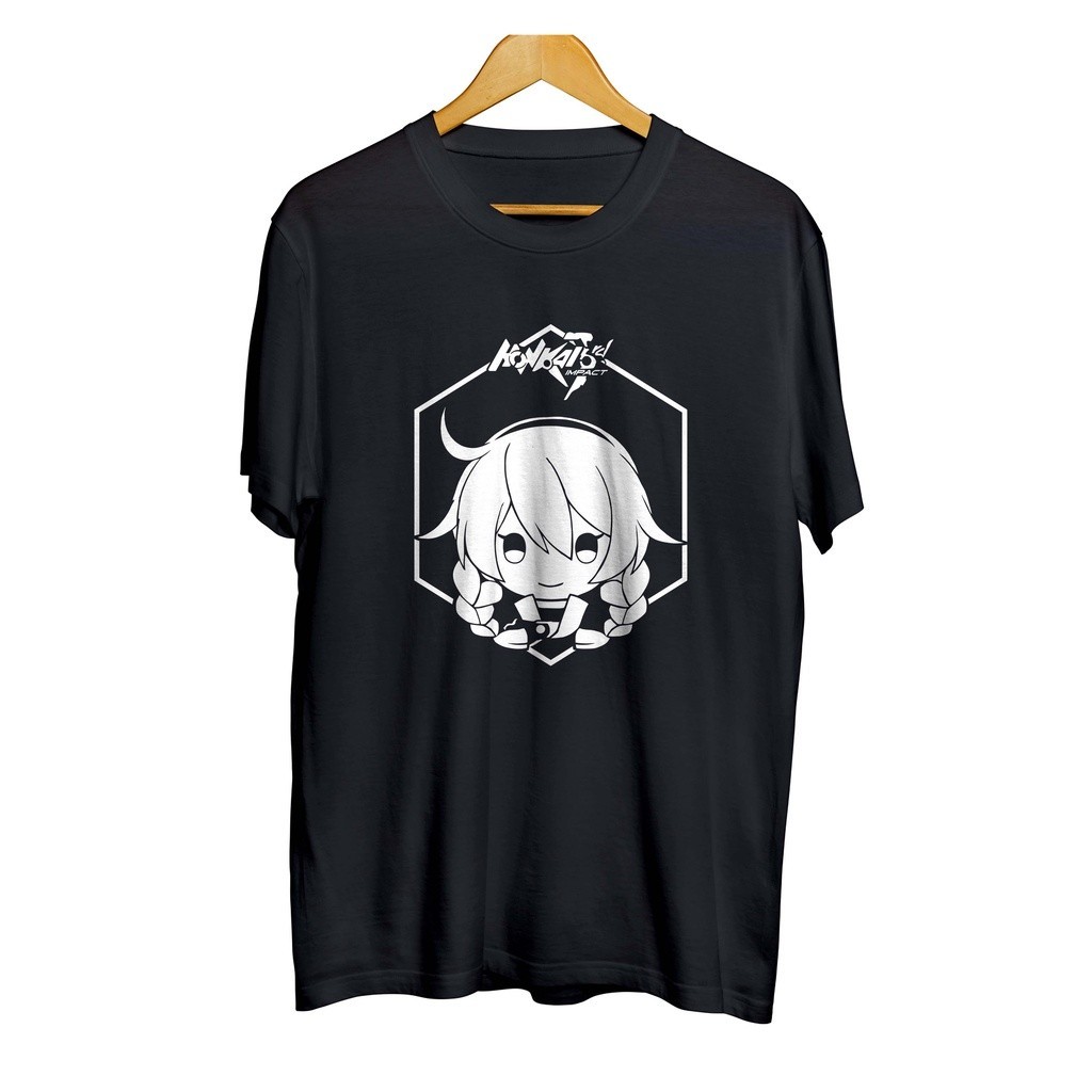 T-shirt distro japan game KIANA KASLANA chibi icon สไตล์ ชีฟอง S-5XL สีขาว คอกลม หลวม