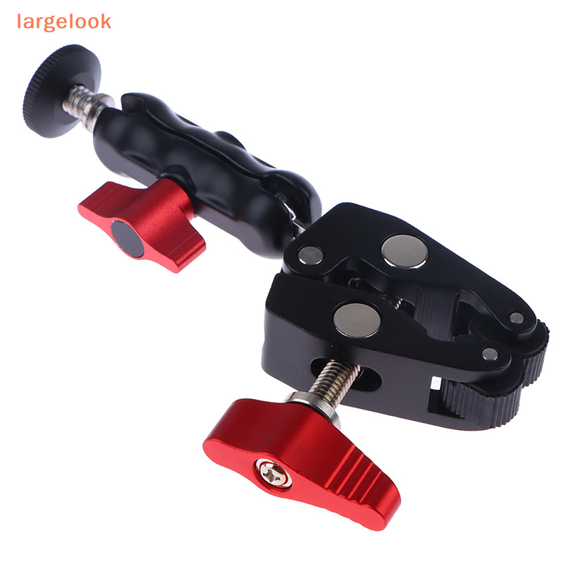 [largelook] แคลมป์อลูมิเนียมอัลลอยด์พร้อมหัวบอลคู่ Magic Arm Clamp 1/4 3/8 รูสําหรับโทรศัพท์ Video Mount กล้อง Monitor LED Light Mic