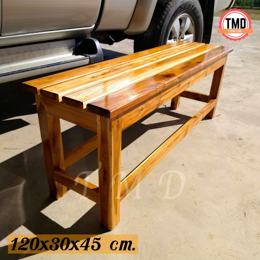 TMD เก้าอี้ม้านั่งยาวไม้สัก ขนาด 120*30*45 ซม. สีเคลือบโชว์ลายไม้