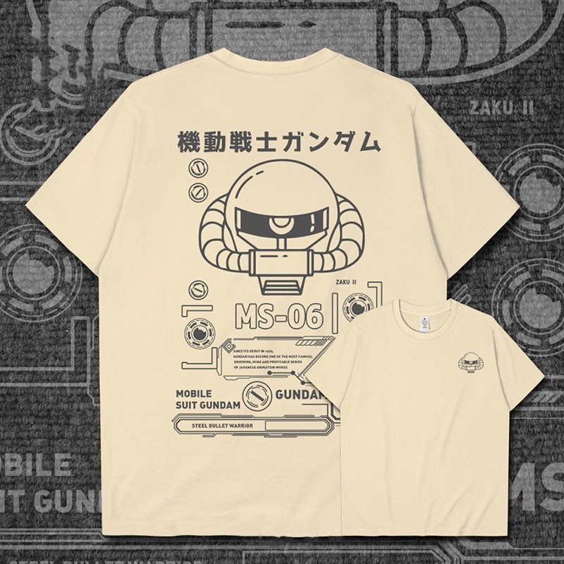 สี Zaku Gundam Mobile Suit Gundam Robot เสื้อยืดแขนสั้นผู้ชายและผู้หญิง Anime เสื้อยืดฤดูร้อน Dress บางS-5XL