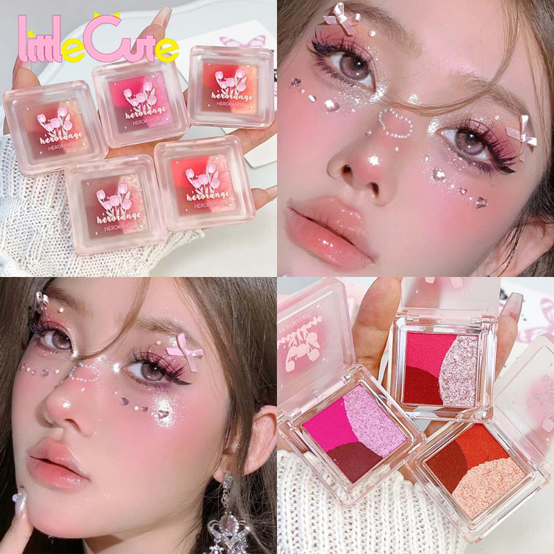 3 สี Mini Eyeshadow Palette - Pink Pigment - Eye Contour Powder - High Gloss Makeup - ความอิ่มตัวต่ํา, Glitter - ติดทนนานกันน้ํา - Pearlescent Matte