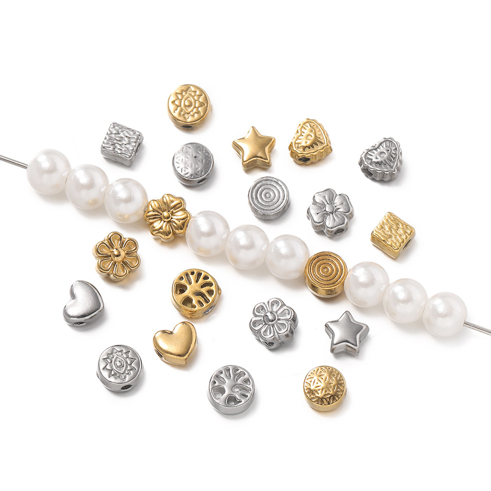 St. kunkka 10 ชิ้นสแตนเลส Spacer ลูกปัดผสมสไตล์สูญญากาศชุบดอกไม้ลูกปัดสําหรับ DIY สร้อยข้อมือสร้อยคอทํา — صورة 5