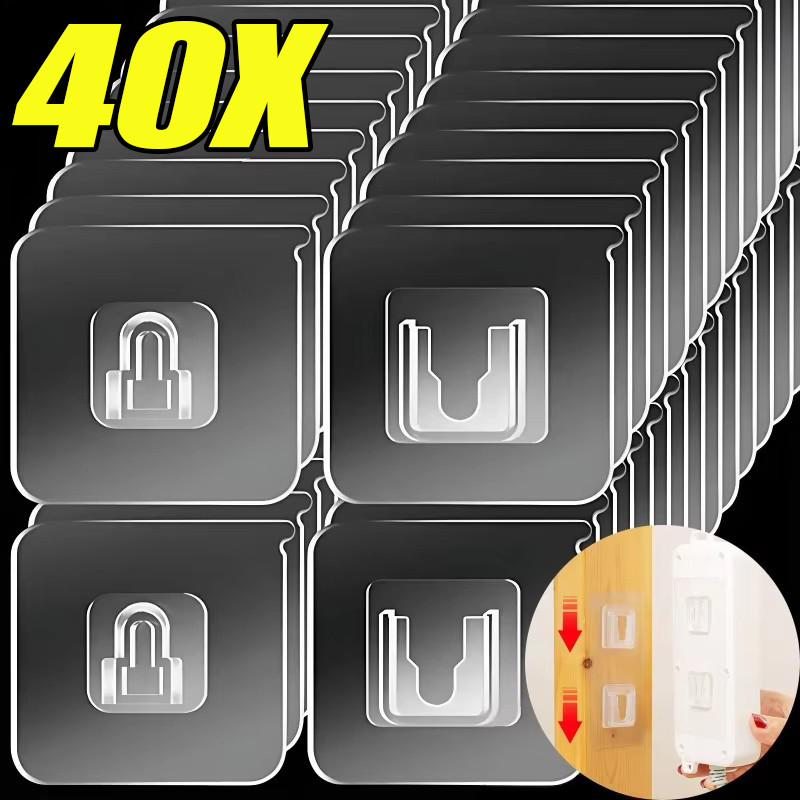 ชุดตะขอสแน็ปที่มองไม่เห็น - ตะขอกาวสองหน้าโปร่งใสไร้ร่องรอย - กาวที่แข็งแกร่งสองด้านสําหรับองค์กรห้องน้ํา