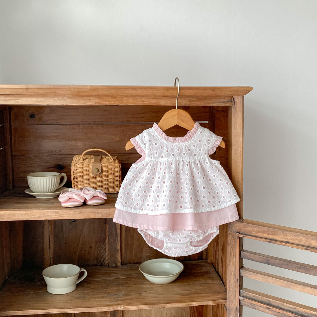 2ชิ้นฤดูร้อนทารกแรกเกิดเสื้อผ้าโบว์แขนกุดโหลออกสองชั้นเด็กสาวชุดกางเกงขาสั้นชุด0-3ปี - รูปที่ 4