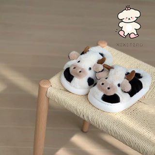 Xixitiao รองเท้าใส่ในบ้าน รองเท้าวัว บ้าน COW slipper นุ่มนิ่ม ผู้ชาย ผู้หญิง รองเท้าเด็ก ลายวัว