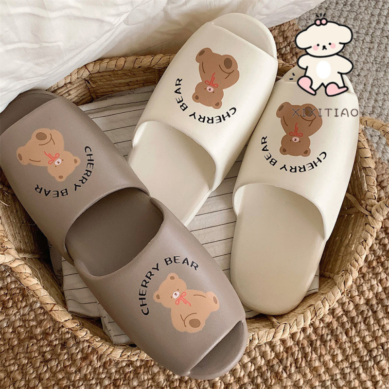 Xixitiao น้ําหนักเบาฤดูร้อนผู้ชายผู้หญิงบ้านในร่มสนุกน่ารักรองเท้าแตะหมีอังกฤษสาวหัวใจหนึ่งคํารองเท้าแตะคู่รองเท้าแตะ