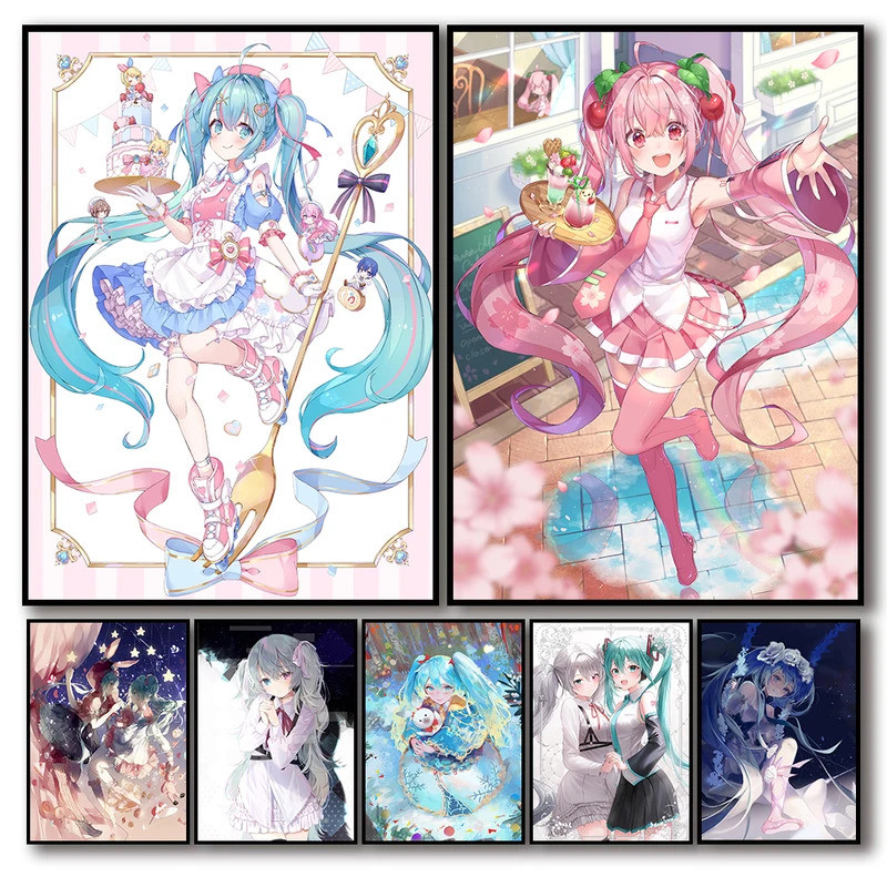 โปสเตอร์ไอดอล H-Hatsunes เสมือน, M-MikU, ภาพจิตรกรรมฝาผนังศิลปะสมัยใหม่, สติ๊กเกอร์ติดผนังภายใน, หัวเตียงห้องนอน, ภาพวาดตกแต่ง
