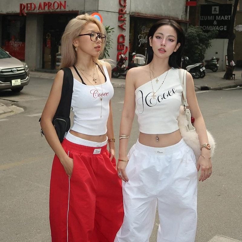 แปลก Puss พิมพ์สลิงเสื้อกั๊กปิดไหล่ Patchwork Cleavage Navel สัมผัสแฟชั่นสบายๆ Sporty เซ็กซี่ดู Slimmer สไตล์อเนกประสงค์