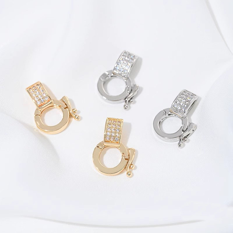 13 * 18 มม. 14K ทองเหลือง Gold-Plated Zircon Universal Buckle จี้หัวเข็มขัดสร้อยคอการเชื่อมต่อหัวเข็มขัดสําหรับ DIY สร้อยคออุปกรณ์เสริม - รูปที่ 2
