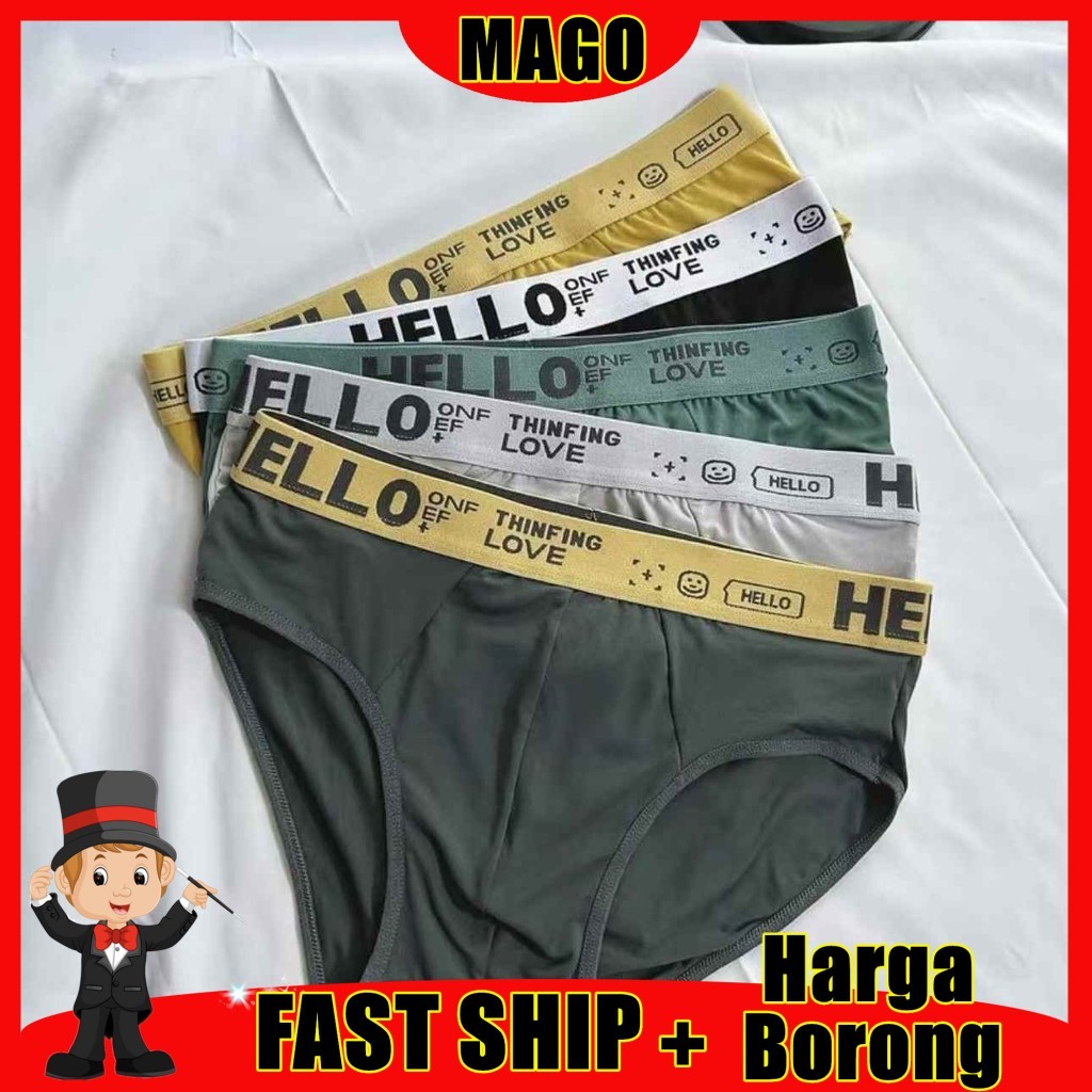 Mago * L-4XL* HELLO แฟชั่นชุดชั้นใน Men Brief สบายชุดชั้นใน Man ชายสามเหลี่ยมชุดชั้นใน三角男裤 (UD 1)