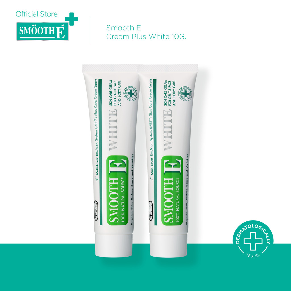 [แพ็คคู่สุดคุ้ม] Smooth E Cream Plus White 10g. สมูทอี ครีมพลัสไวท์ ลดริ้วรอย ผื่นแดง รอยหัตถการ แผลเป็น จุดดำ ปรับผิวใส