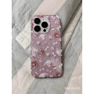 กระต่ายขนมสีชมพูสองชั้น + สร้อยข้อมือ เหมาะสำหรับเคสโทรศัพท์ Iphone16 Apple 15promax ใหม่ 14pro เคสป้องกันผู้หญิง 13