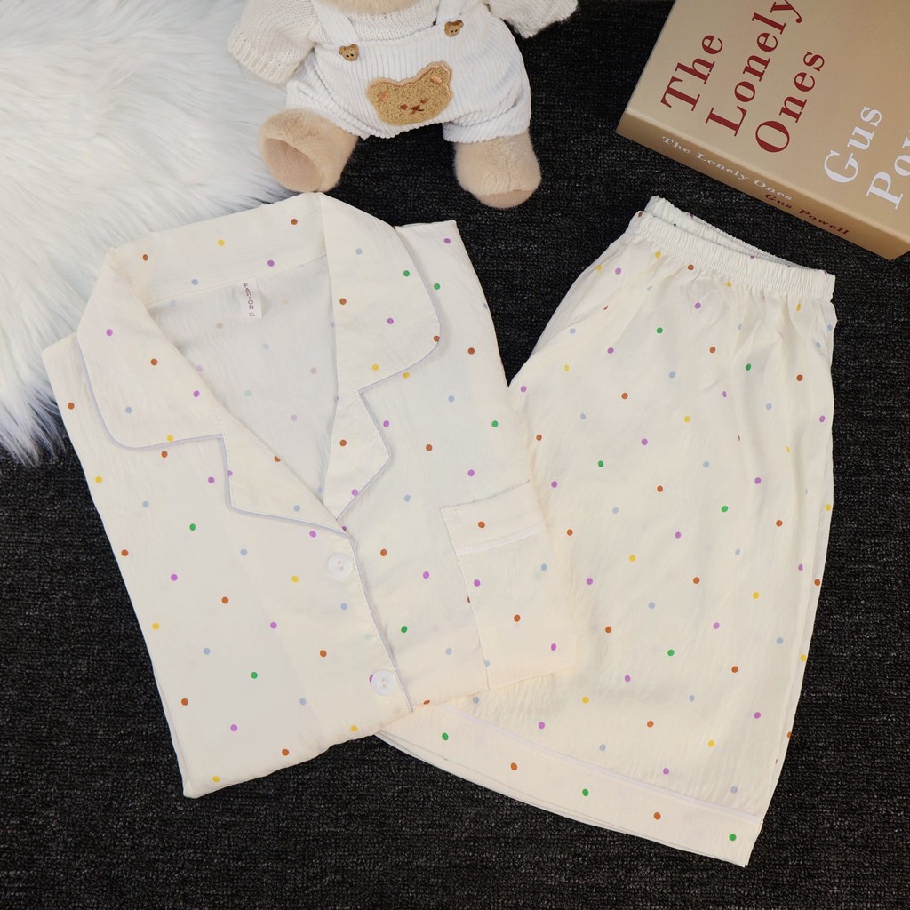 Polka Dot Pattern Cloud Cotton Summer ชุดนอนสบายกางเกงขาสั้นแขนสั้น Lo