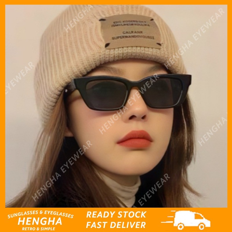 (HENGHA) Classic Black Retro Small Face Model แว่นตากันแดดผู้ชายกรอบเล็ก Retro Cat Eye แว่นตา
