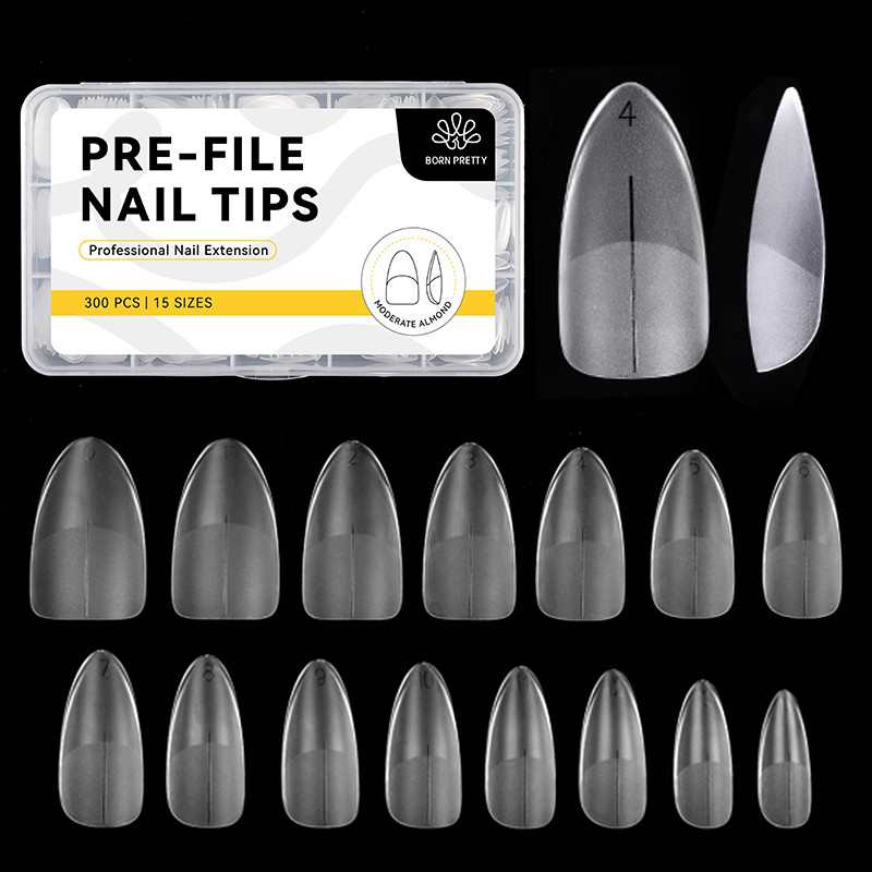 BORN PRETTY 300 ชิ้น/กล่อง Soft Gel เคล็ดลับขนาดกลาง-ยาวอัลมอนด์เล็บครึ่ง Matte เล็บปลอมเล็บปลอมสําหรับเล็บเคล็ดลับ Art Practice เล็บเครื่องมือ