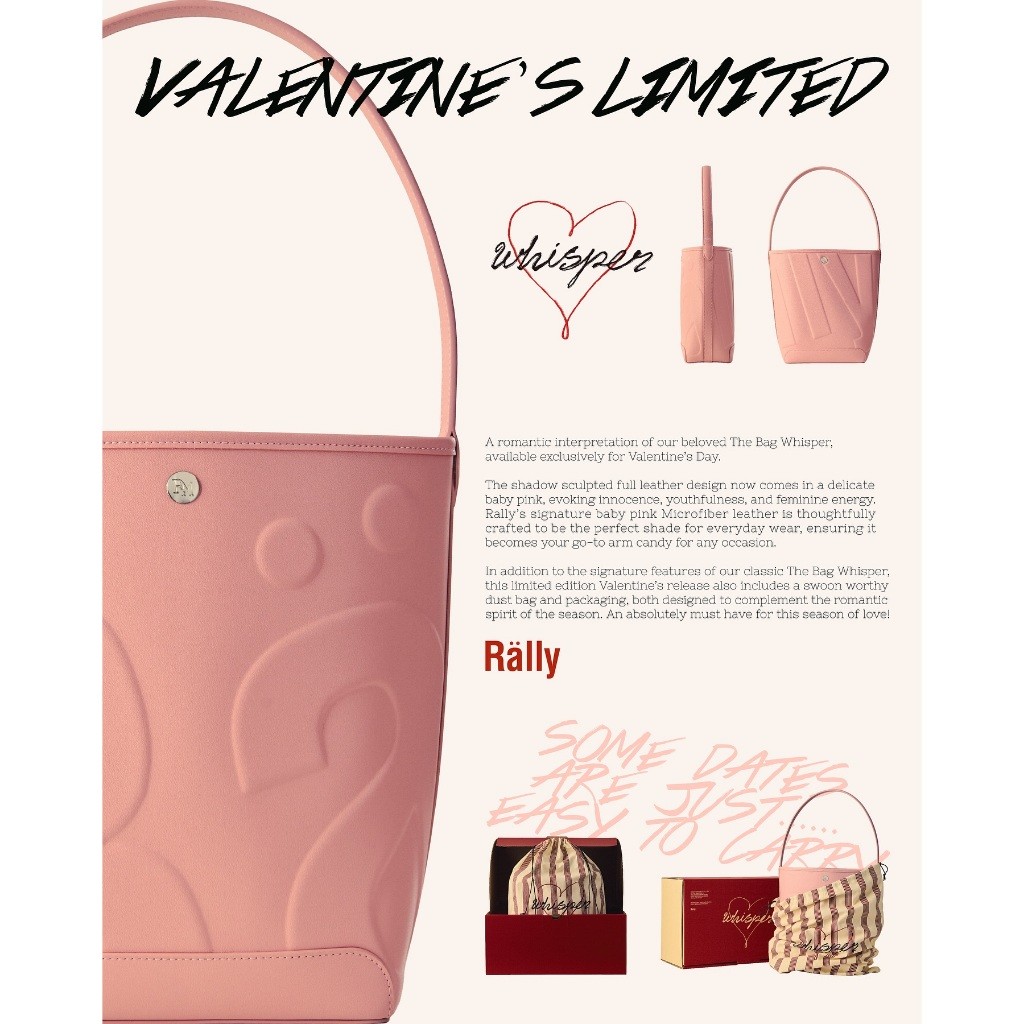 【สินค้าพร้อมส่ง】100%แท้ Rally The Bag Whisper (Valentine's Limited)  กระเป๋าหนังทรง Bucket ลายโลโก้