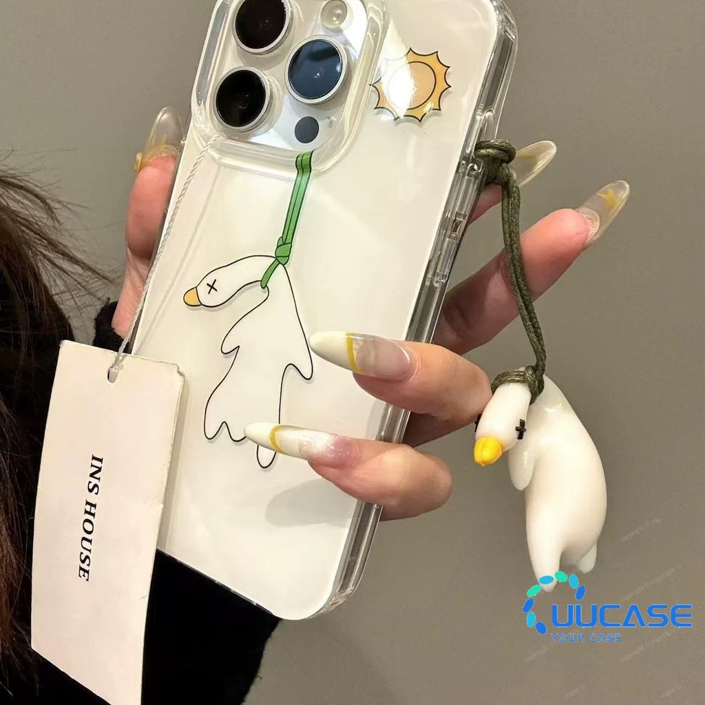 เป็ดสร้างสรรค์ตลกเคสโทรศัพท์สําหรับiphone 11 12Pro 13 14Plus 15Pro Max 16Plus 16Pro XR XS Max 7 8Plusสาวรักโซ่Anti Dropฝาครอบโทรศัพท์มือถือBB