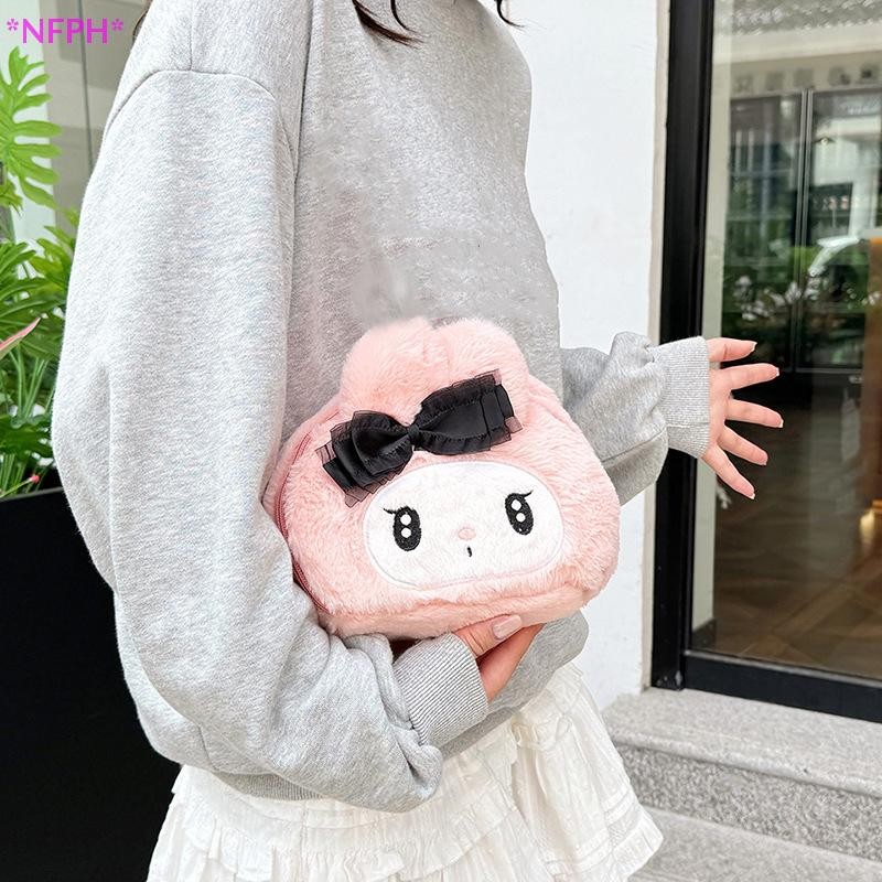 Nfph> Kawaii Sanrio Plush Kuromi Melody Make Up กระเป๋าเครื่องสําอางการ์ตูนขนาดใหญ่ความจุกระเป๋ากระเ
