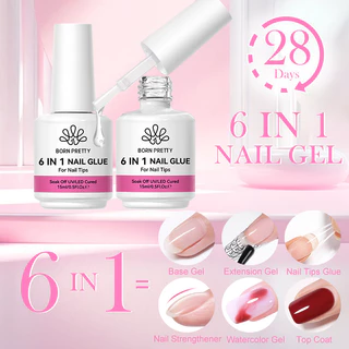 【Local】BORN PRETTY 6 In 1 เล็บกาวกดบนเล็บกาว Blooms เจลเสริมสร้างฐานขยาย Top Coat Function เคลือบเงา 15ml