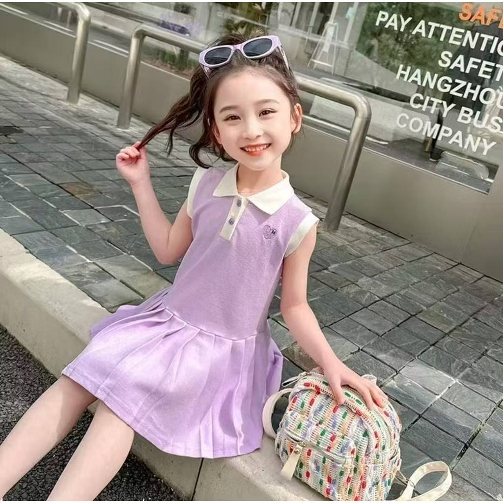 เดรสกระโปรงโปโลสาวน้อยน่ารัก แขนกุด คอปกสวย ผ้านิ่มใส่สบาย ไม่ระคายเคืองผิว ชุดเจ้าหญิง🍆 พร้อมส่ง🍆