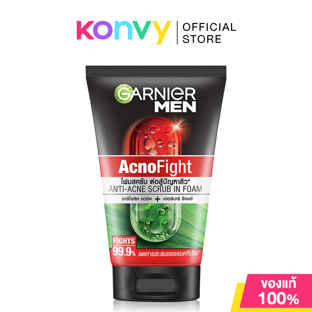 Garnier Men Acnofight Anti-Acne Scrub In Foam 100ml โฟมล้างหน้าสำหรับผู้ชาย.