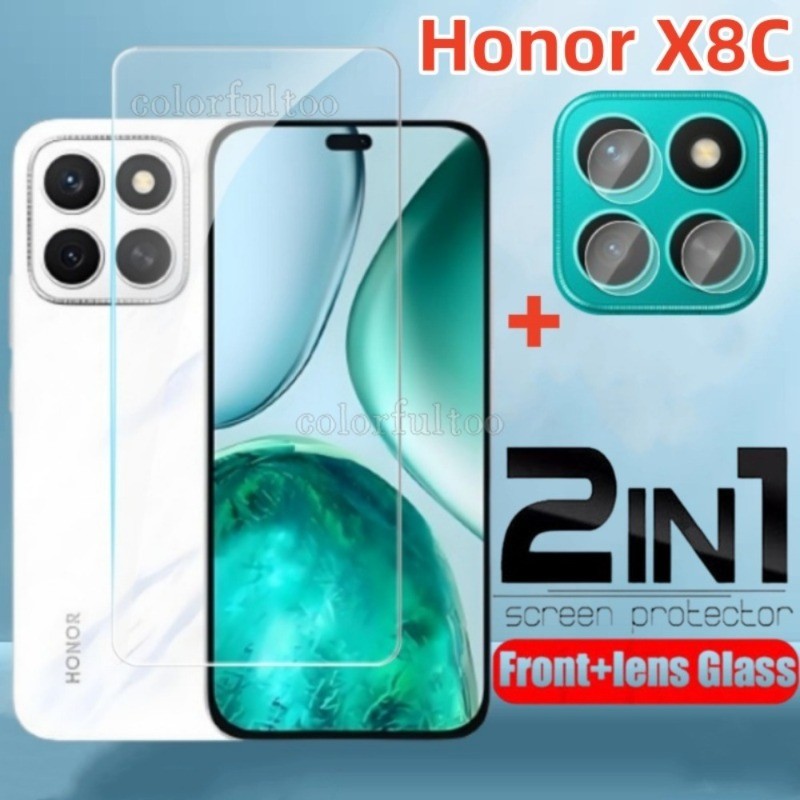 2in1 แก้วป้องกันฟิล์มสําหรับ Honor X8C X8b X7C X6b X 7C HonorX8C HonorX6C 4G 2025 9H HD โทรศัพท์ด้านหน้ากระจกนิรภัยกล้องป้องกันหน้าจอกลับฟิล์มเลนส์