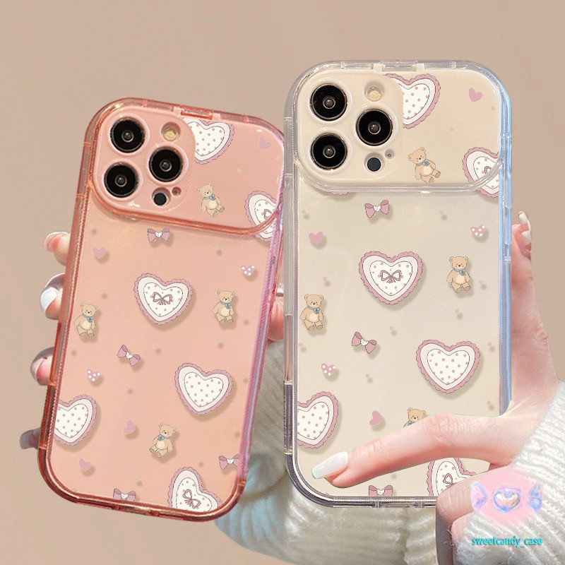 จัดส่งในพื้นที่ เคสกระจกแต่งหน้า หมีและความรัก สําหรับ IPhone 16 15 14 13 7 8plus Pro Promax XR XS