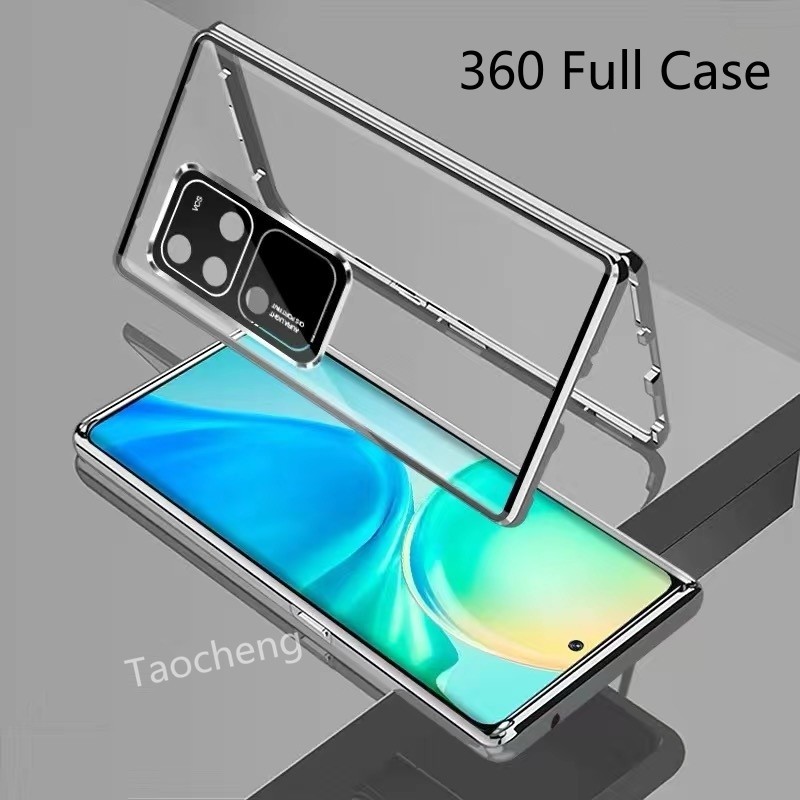 เคสโทรศัพท์มือถือกระจกนิรภัย แบบใส หรูหรา สําหรับ Vivo V30 Pro VivoV30Pro 5G 2024 360° ฝาพับ ป้องกันด้านหลัง