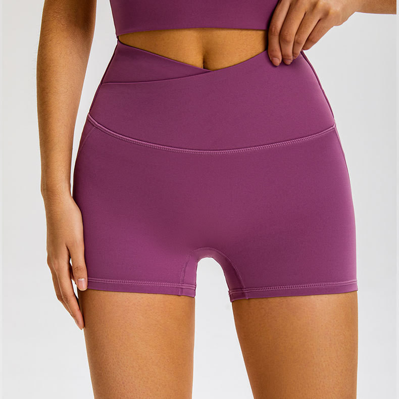 【LASYYOGA】กางเกงขาสั้น เอวไขว้ ยกสะโพก ไม่มีกางเกง เหมาะกับการเล่นโยคะ พิลาทิส