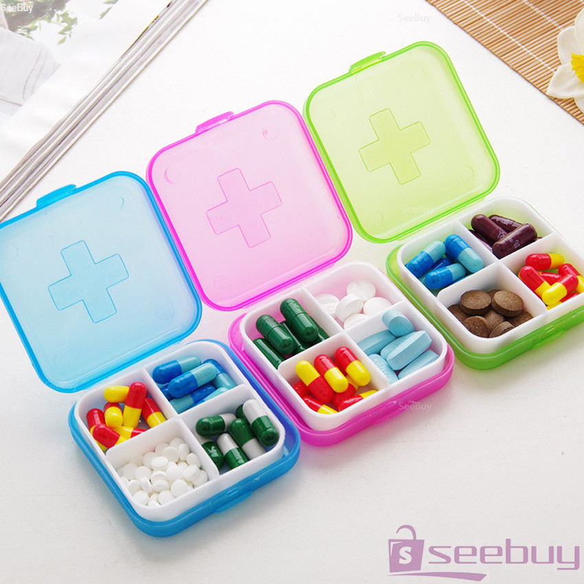 SUY กล่องยา มินิ กล่องสีสันลูกกวาด หลายช่อง กล่องยาแบบพกพา Cross-Packing Pill Box