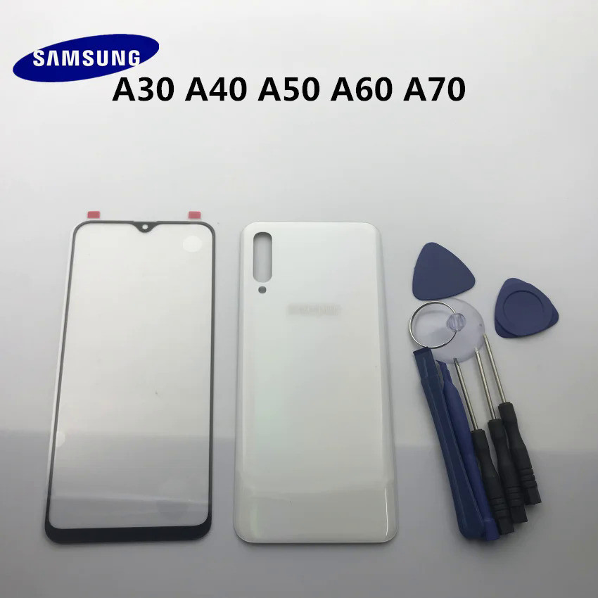 ใหม่ Samsung Galaxy A30 A40 A50 A60 A70 2019 ฝาครอบแบตเตอรี่ด้านหลัง + เลนส์กระจกด้านหน้า + กาว + เครื่องมือ