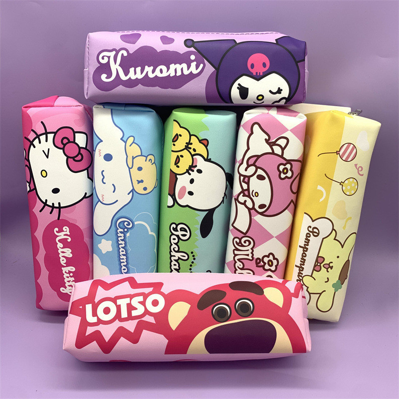 กระเป๋าดินสอ หนัง PU ขนาดใหญ่ จุของได้เยอะ ลาย Sanrio Pochacco kuromi Cinnamoroll Pom Pom Purin KT สําหรับเด็ก