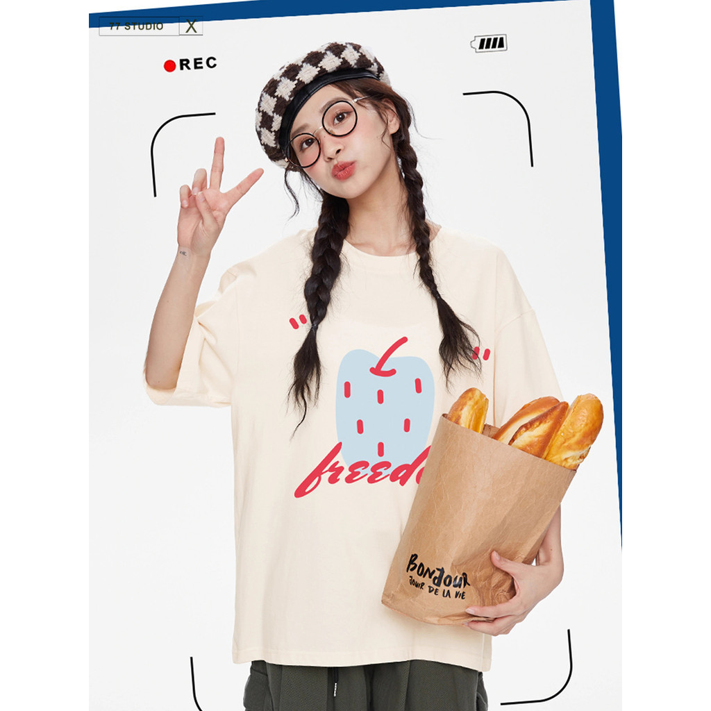 （พร้อมส่งจากกทม มาถึงใน 2วัน) เสื้อยืดแขนสั้นคอกลมสำหรับผู้ชาย และผู้หญิง ลายผลไม้น่ารัก ขนาด oversized โอเวอร์ไซส์