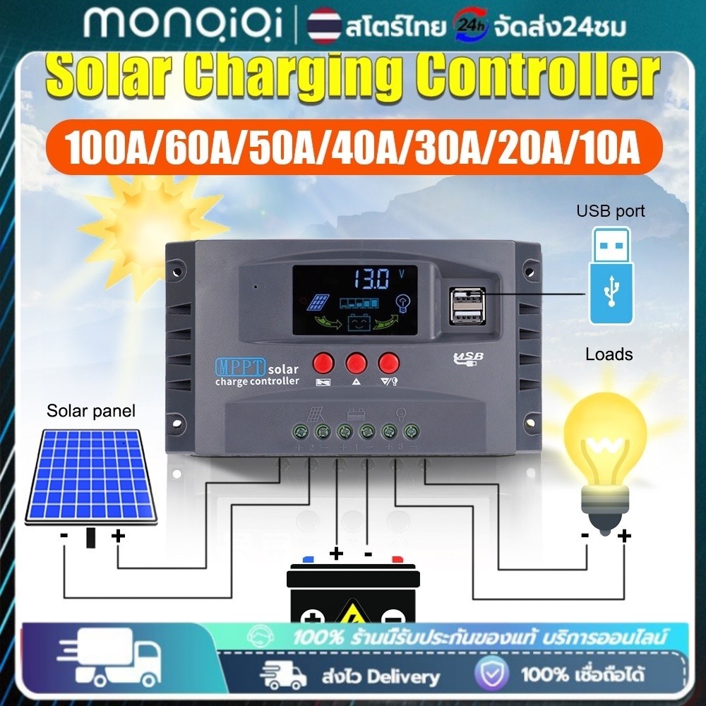 COD รุ่นอัพเกรด MPPT ชาร์จเจอร์ ชาจเจอร์โซล่า 12v24v โซล่าชาร์เจอร์ โซล่าคอนโทรลเลอร์ แผงควบคุมพลังงานแสงอาทิตย์แบบ ชาตเ