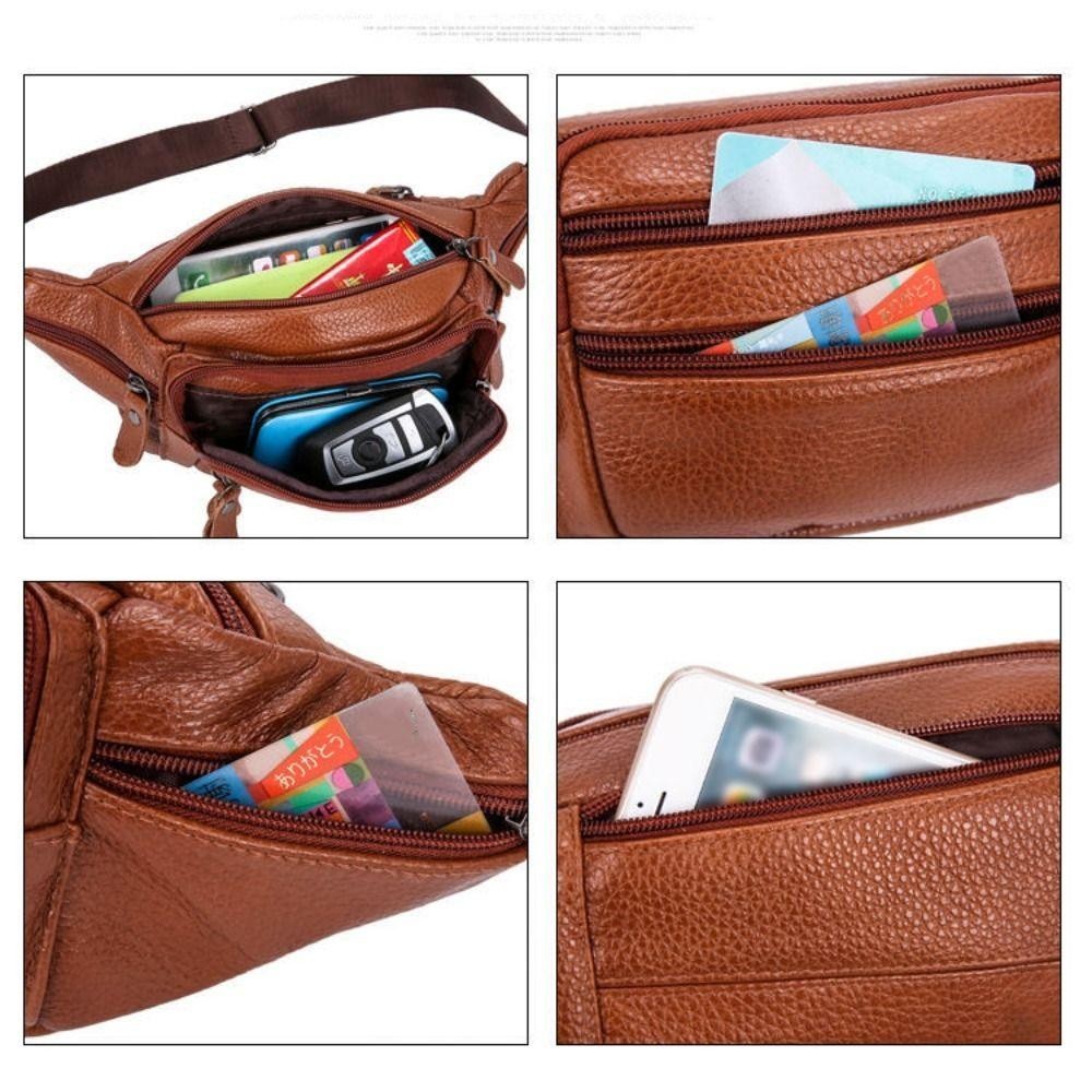 Goxi75 กระเป๋าใส่โทรศัพท์สําหรับเดินทาง, กระเป๋าคาดเอวผู้ชายหลายชั้นกันน้ํา, แฟชั่นหนัง PU ซิปกระเป๋าคาดเอวความจุขนาดใหญ่