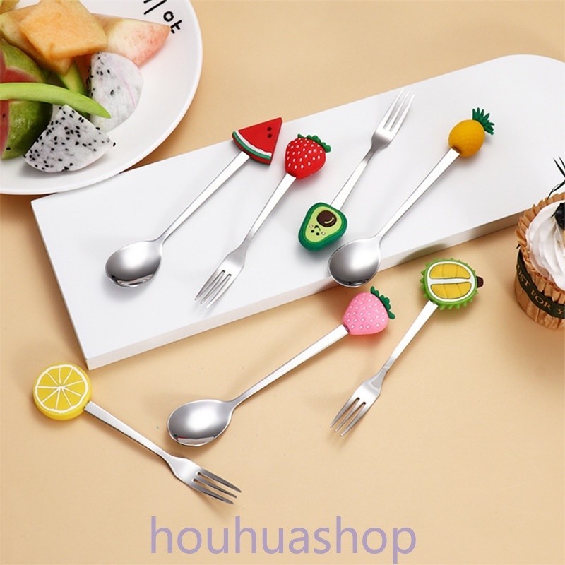ช้อนส้อม สเตนเลส ลายผลไม้ ขนมหวาน ขนมไหว้พระจันทร์ น่ารัก แฟชั่นสร้างสรรค์ สําหรับห้องครัว บ้าน